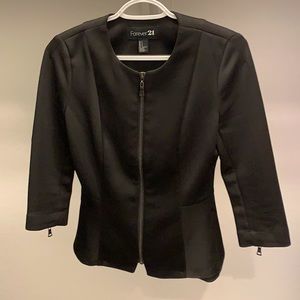 Black Peplum Zipper Blazer
